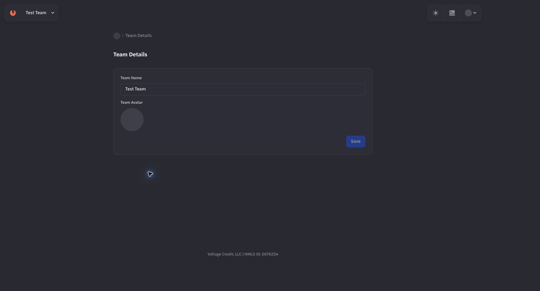 Edit Team Info form for the Test Team