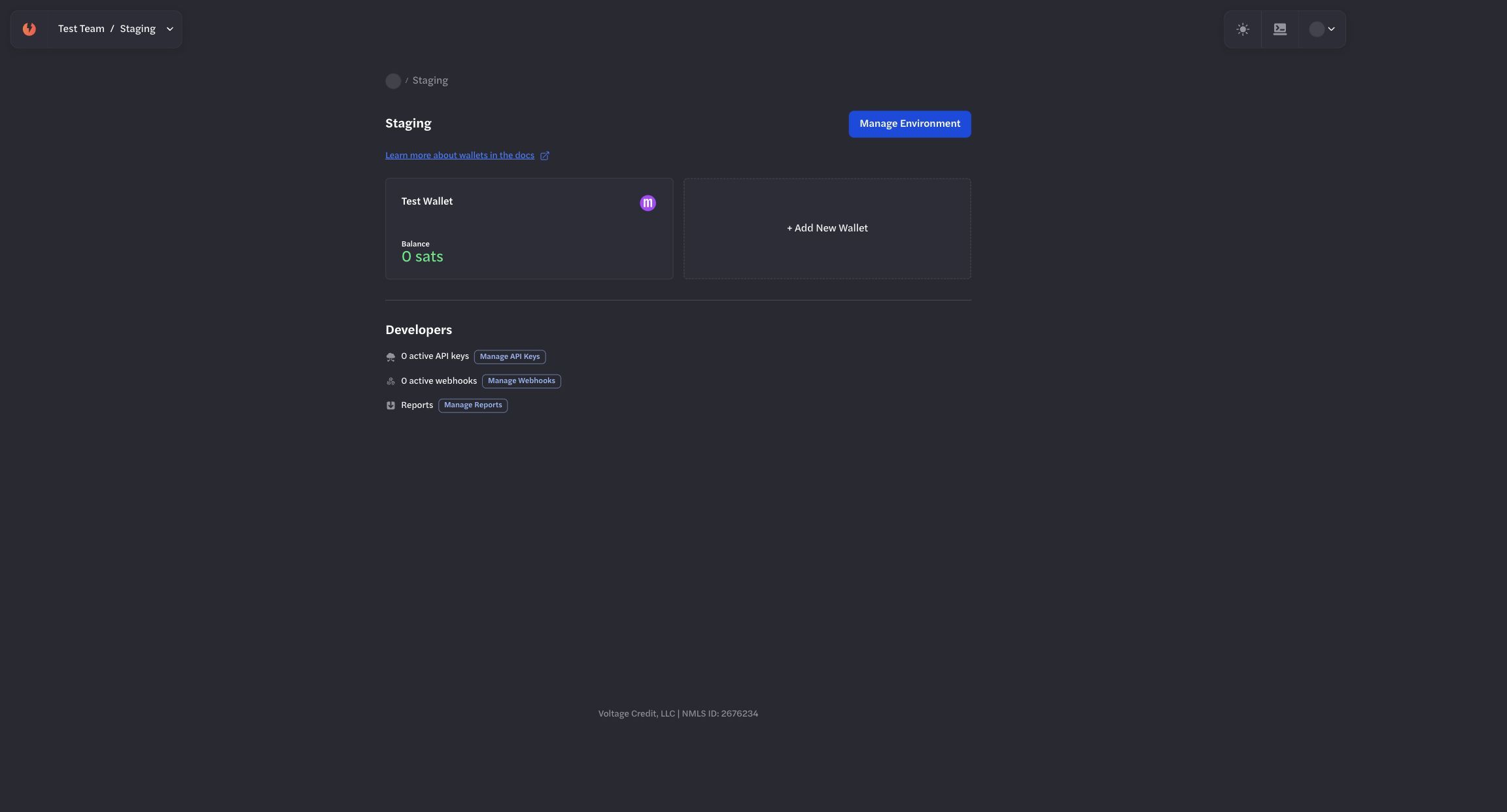 Staging environment with two ready Development wallets